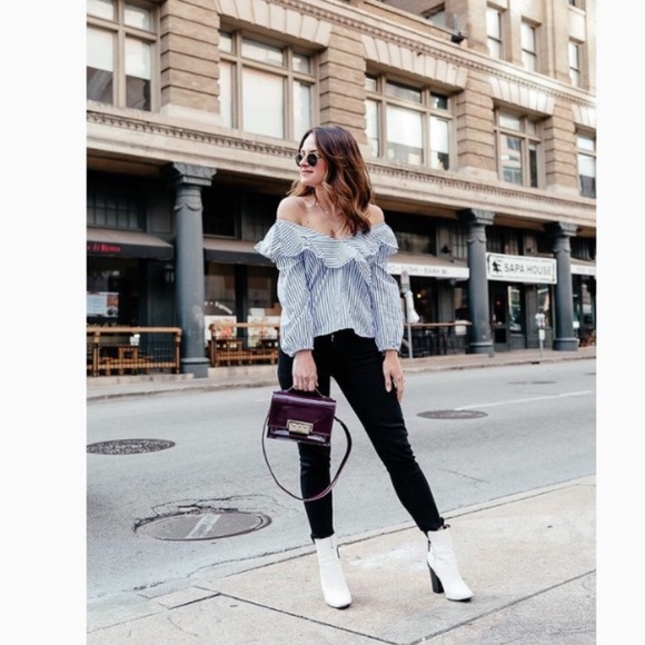 Sanctuary Blue Stripe Secret Garden Ruffle Top S - Picture 2 of 6